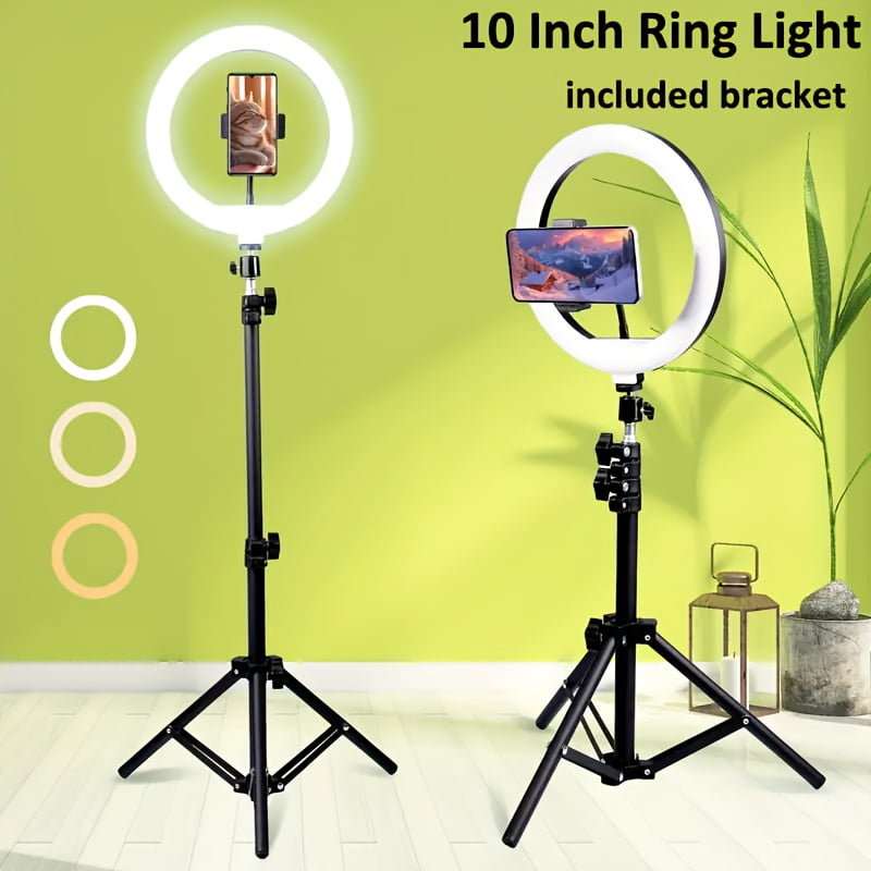 10/18Inch Desk Stand Ring Light, LED Mobile Phone Fill Light, 3 Color Temperatures Adjustable, Suitable for Live Streaming, Streaming Shooting