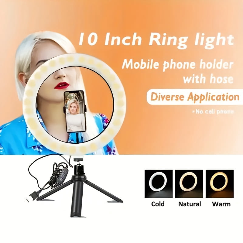 10/18Inch Desk Stand Ring Light, LED Mobile Phone Fill Light, 3 Color Temperatures Adjustable, Suitable for Live Streaming, Streaming Shooting