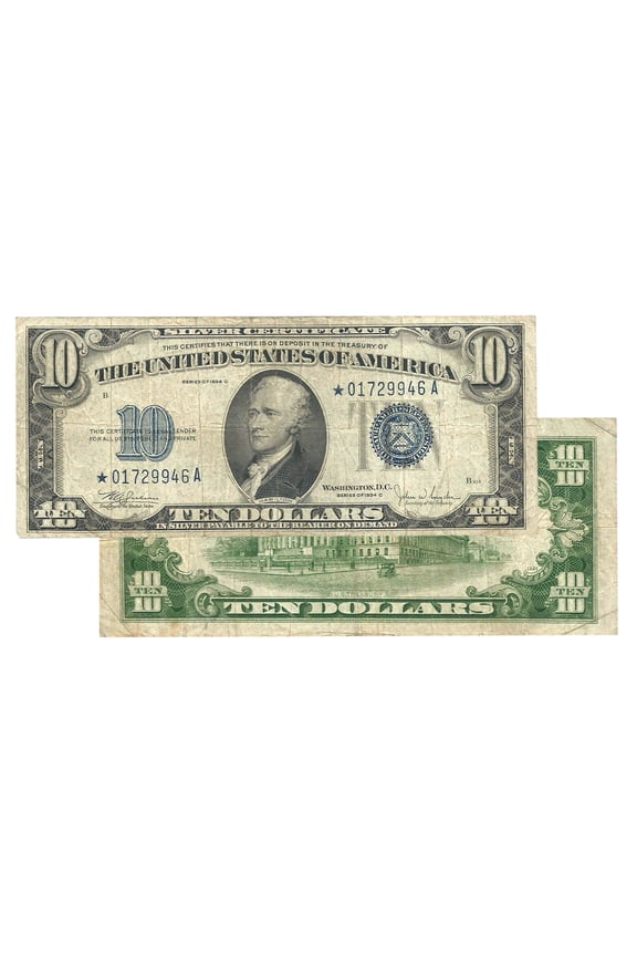 $10 1934 Blue Seal Silver Certificate Star Note Fine Condition - Collectible Paper Currency