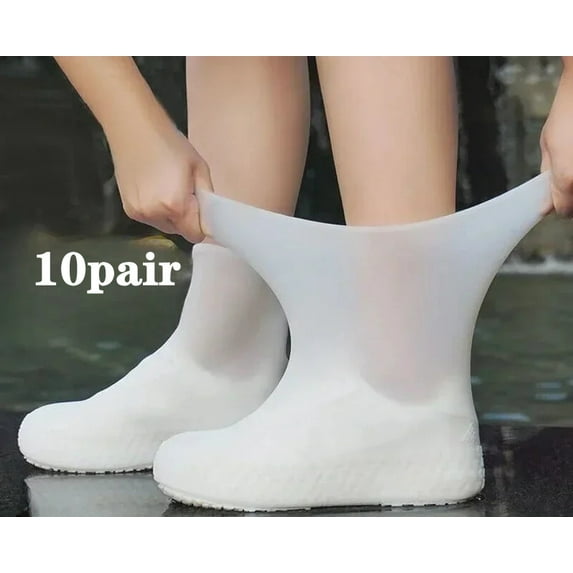 10/1Pair Reusable Latex Waterproof Rain Shoes Covers Slip Resistant Rubber Rain Boot Overshoes Outdoor Walking Shoes Cover (10pair white,M 32-39size)