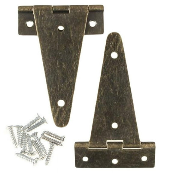 10.1X6Cm Heavy Duty Bronze Flat T Hinge 2Pc Small for Hanging Barn Gates Wooden Box Wine Cabinet Door Hardware Furniture Hinges