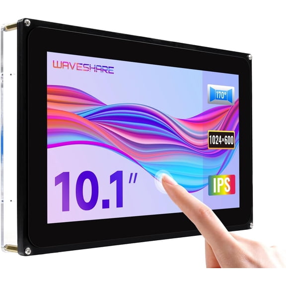 10.1inch Capacitive Touch Screen LCD with Case Compatible with Raspberry 5/4B/3B/Zero/Zero W/Zero 2W/Pico/Pico W/Pico WH, 1024600 Resolution HDMI Supports Jetson Nano/Windows