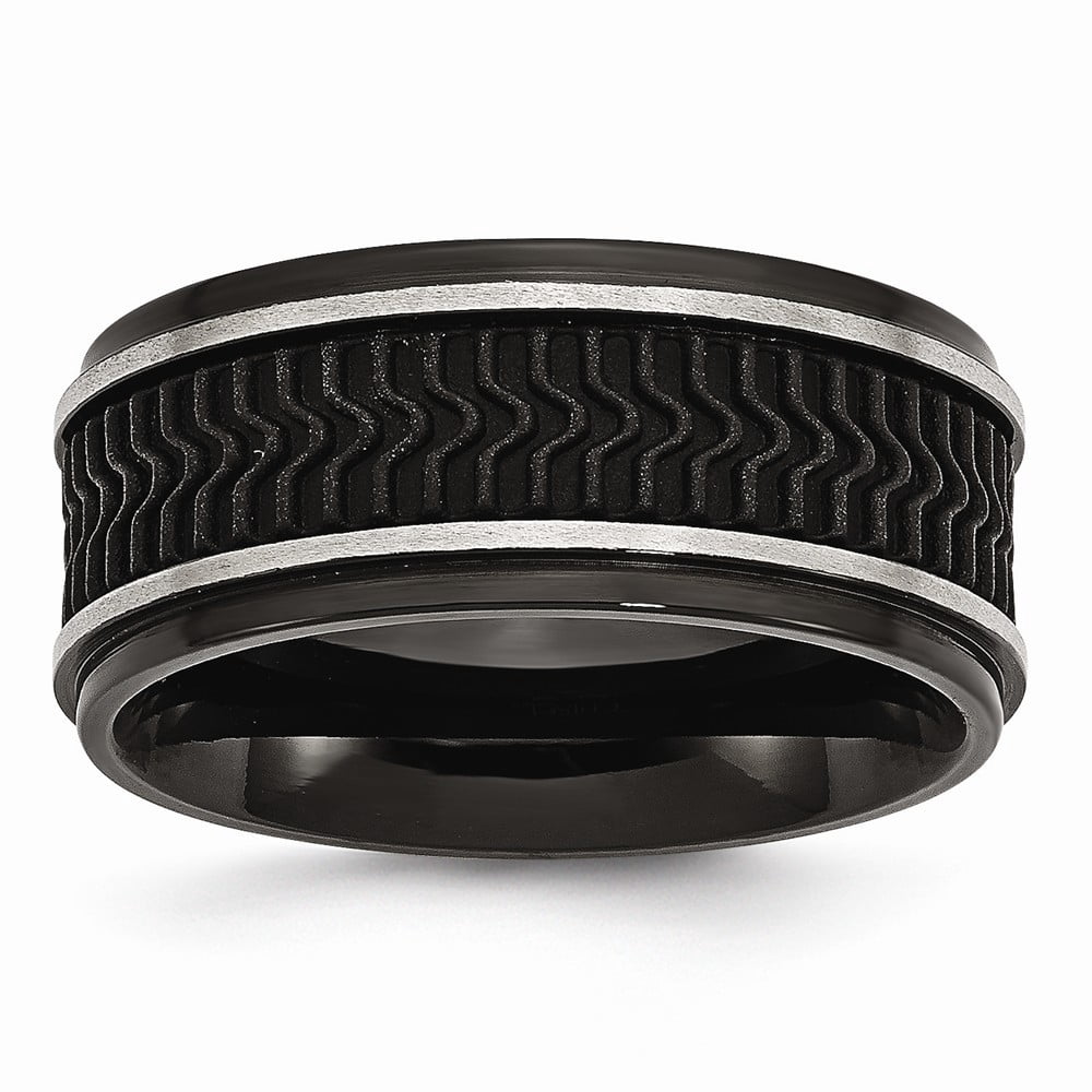 10.1mm Stainless Steel Black Ip-plated With Rubber Inlay Ring - Size 10