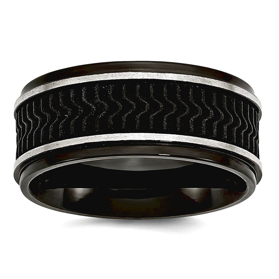 10.1mm Stainless Steel Brushed Black Ip Plated With Rubber Inlay Ring Size 12 Ring for Women