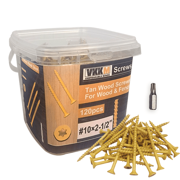 #10*2-1/2" Wood Screws, 120Pcs Star Drive Tan Self-Tapping Deck Screws with Bit Included, for Woodworking, Fence, Deck and so on
