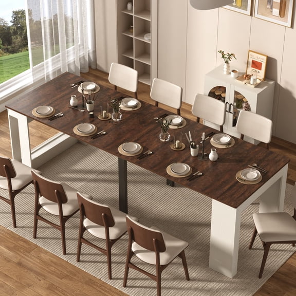 10.2"-101" Extendable Dining Table with Storage Cabinet for 2-10 People, Multifunctional Folding Dining Table, Space-Saving Expandable Kitchen Table, Modern Wood Table for Small Spaces Party