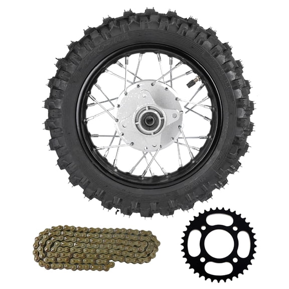 10" 2.50-10 Dirt Bike Rear Wheel Tire and Rim Drum Brake with 420 37T Chain Sprocket and 132 Links Chain for Pit Pro Trail Pocket Bike Offroad Motorcycle DRZ70 CRF50 XR50 TTR50 PW50 SSR 50cc-110cc
