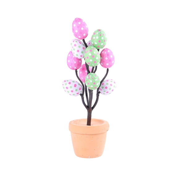 10.2'' Colorful Easter Egg Tree Bonsai - Artificial Polka Dot Egg Potted Plant, Aesthetic Spring Desktop Decor for Office & Home, Professional Farmhouse Easter Centerpiece(A)