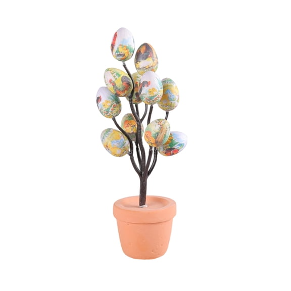 10.2'' Colorful Easter Egg Tree Bonsai - Artificial Polka Dot Egg Potted Plant, Aesthetic Spring Desktop Decor for Office & Home, Professional Farmhouse Easter Centerpiece(F)