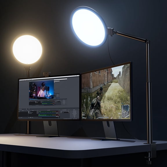 10.2" Desk Ring Light with Stand, 360 Rotate Desk Lamps for Home Office with C-Clamp, Flexible Height Desk Light, Adjust Arm Ring Light for Desk, Podcast, Gaming, Recording, Zoom Lighting