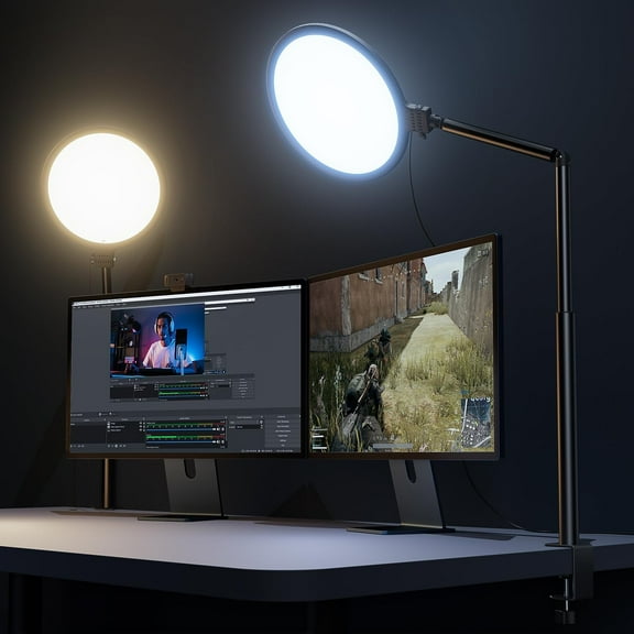 10.2" Desk Ring Light with Stand, 360 Rotate Lamps for Home Office C-Clamp, Flexible Height Light, Adjust Arm Desk, Podcast, Gaming, Recording, Zoom Lighting