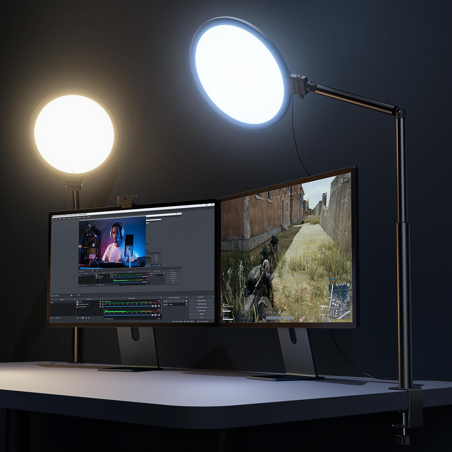 10.2" Desk Ring Light With Stand  360° Rotate Lamps For Home Office C-clamp Flexible Height Adjust Arm Podcast Gaming Recording Zoom Lighting