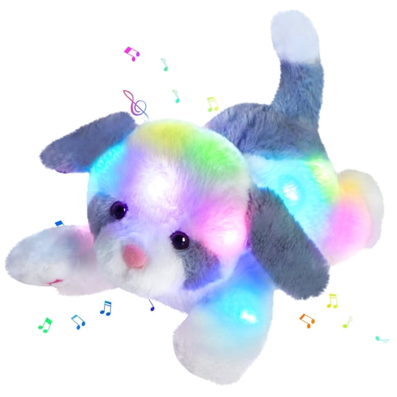 10.2" Glowing Musical Plush Puppy Toy, Cute Lying Down Pose, Colorful LED Lights, Soft Skin - Friendly Fabric, Super Cozy For Nighttime Sleep, Children's Comfort Toy, Christmas/Children's Day Gift.