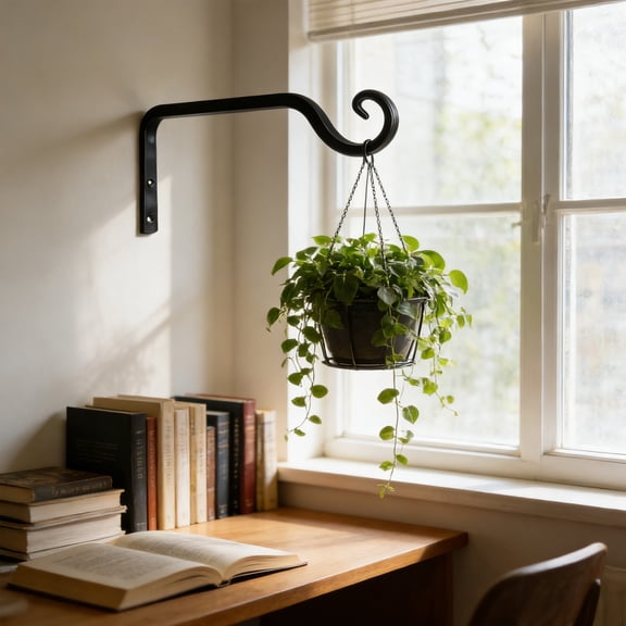 10.2 Inch Black S-Hook Wall Bracket, Heavy Duty 48LB Metal Hanger for Plants, Basket & Wind Chimes, Rust-Resistant Indoor/Outdoor Decorative Hook