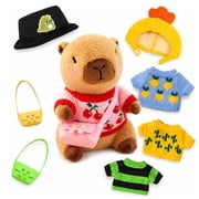10.2 Inch Capybara Plush with 9 Clothes & Accessories, Dress-Up Capybara Stuffed Animal with 4 Sweaters, 2 Hats & 3 Bags, Cute Plush Toy Gift for Girls Boys Kids Birthday Christmas