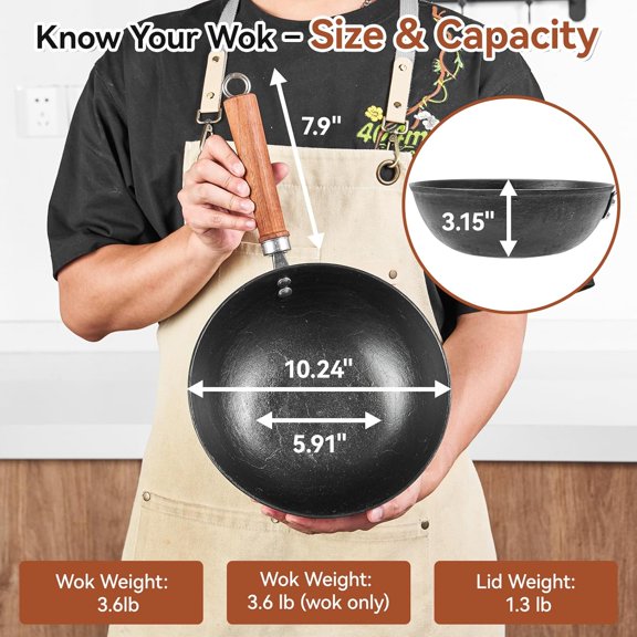 10.2 Inch Cast Iron Wok with Glass Lid