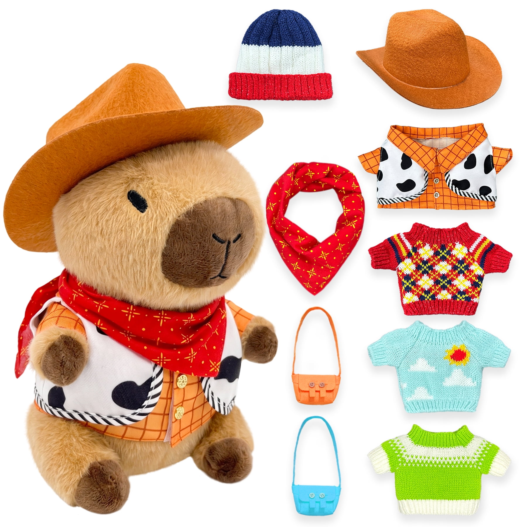 10.2 Inch Dress-Up Capybara Plush with Outfit Accessories, Cute Capybara Stuffed Doll with Hats, Sweaters, Bags , Soft Gift Plush for Room Decor