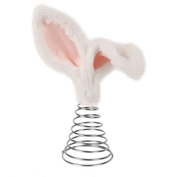10.2 Inch Easter Day Tree Topper,White Pink Bunny Ear with Metal Base Decor,Treetop Irish Tree Decoration for Easter Holiday Party (Pink)