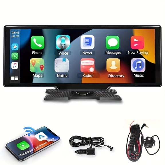 10.2-Inch Large Car Screen with Wireless Carplay/Android Auto, Reversing Camera, Music/Video, Navigation, Hands-Free Call for Sedans, SUVs, RVs