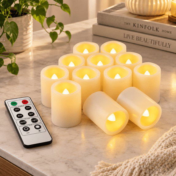 Led Remont 10 2 Inch Led Flickeringless Votive Tea Lights With Remote Control ...