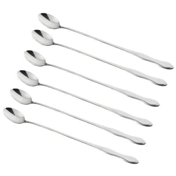 10.2-Inch Long Handle Mixing Spoons,Iced Teaspoons,Ice Cream Spoon, Stainless Steel Cocktail Stirring Spoons, Set of 6, Spoon Silverware for Coffee Tea Soup Dessert, Dishwasher Safe(Silver,10.2x1.2")