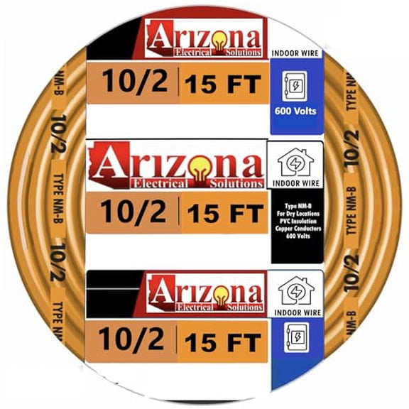 10/2 NM-B Indoor Copper Wire, 15 Feet, 600V, 2 Conductors with Ground, Orange