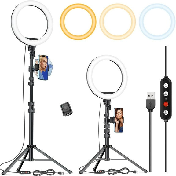 10.2" Selfie Ring Light with 65" Adjustable Tripod Stand & Phone Holder for Live Stream/Makeup, Upgraded Dimmable LED Ringlight for Tiktok/YouTube/Zoom Meeting/Photography