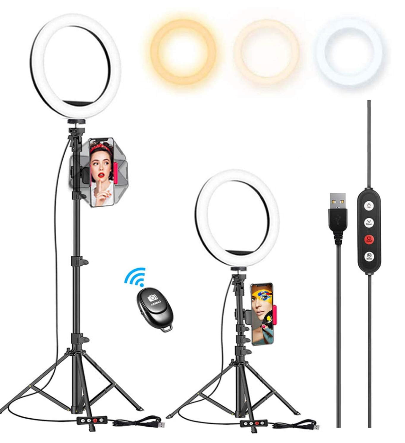10.2" Selfie Ring Light With 65" Adjustable Tripod Stand & Phone Holder For Live Stream/makeup  Upgraded Dimmable Led Ringlight Tiktok/youtube/zoom Meeting/photography