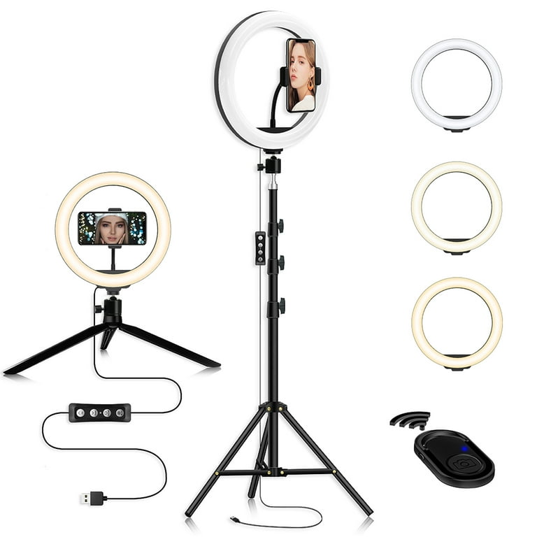 10.2 Selfie Ring Light w/ Tripod Stand & Phone Holder 3 Modes 10 Brightness Level 120 LED Bulbs Dimmable Selfie Ringlight for Live Stream Makeup