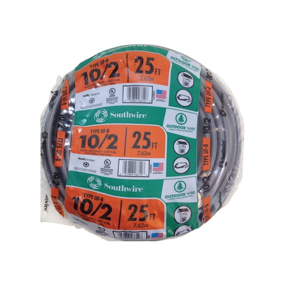 10-2 UFW/G Electrical Wire - Single Pack  Indoor & Outdoor Use, NEC-Compliant