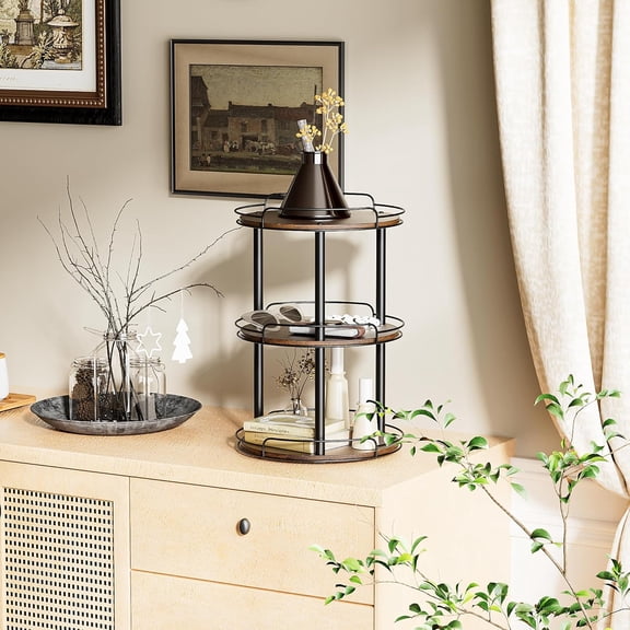 10.2'' Wood Lazy Susan Turntable Organizer for Cabinet, 3 Tier Lazy Susan Spice Rack Organizer for Kitchen, Table Top, Countertop, Pantry, Bathroom