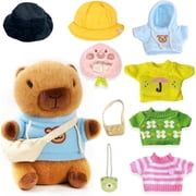 10.2 inch Brown Capybara Plush Toy with 9 Pcs Clothing & Accessories - Mix & Match Dress Up Set, Super Soft Stuffed Animal for Kids Girls Boys