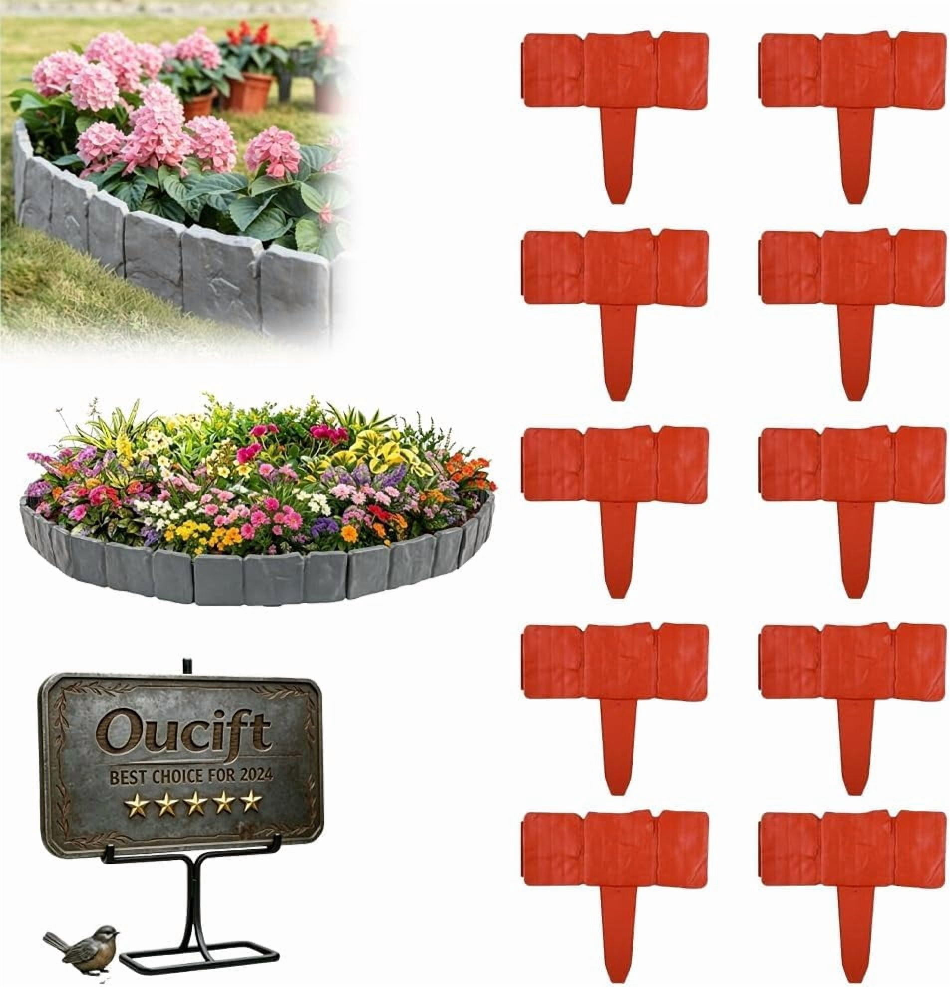 10/20/30/40PCS Imitation Stone Garden Fence Plastic Retaining Edging Border Faux Stone Garden Edging Border Landscape Edging Stone Interlocking Garden Edging Border Stone with Stakes