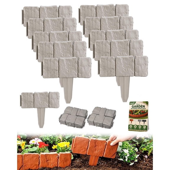 10/20/30/40PCS Landscape Edging Stone Border, Faux Stone Garden Edging Border for Flower Beds, Plastic Garden Retaining Fence, Flexible Interlocking Edging Stones, Weather Resistant Lawn Border Decor
