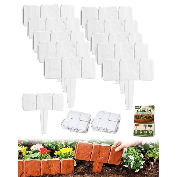 10/20/30/40PCS Landscape Edging Stone Border, Faux Stone Garden Edging Border for Flower Beds, Plastic Garden Retaining Fence, Flexible Interlocking Edging Stones, Weather Resistant Lawn Border Decor