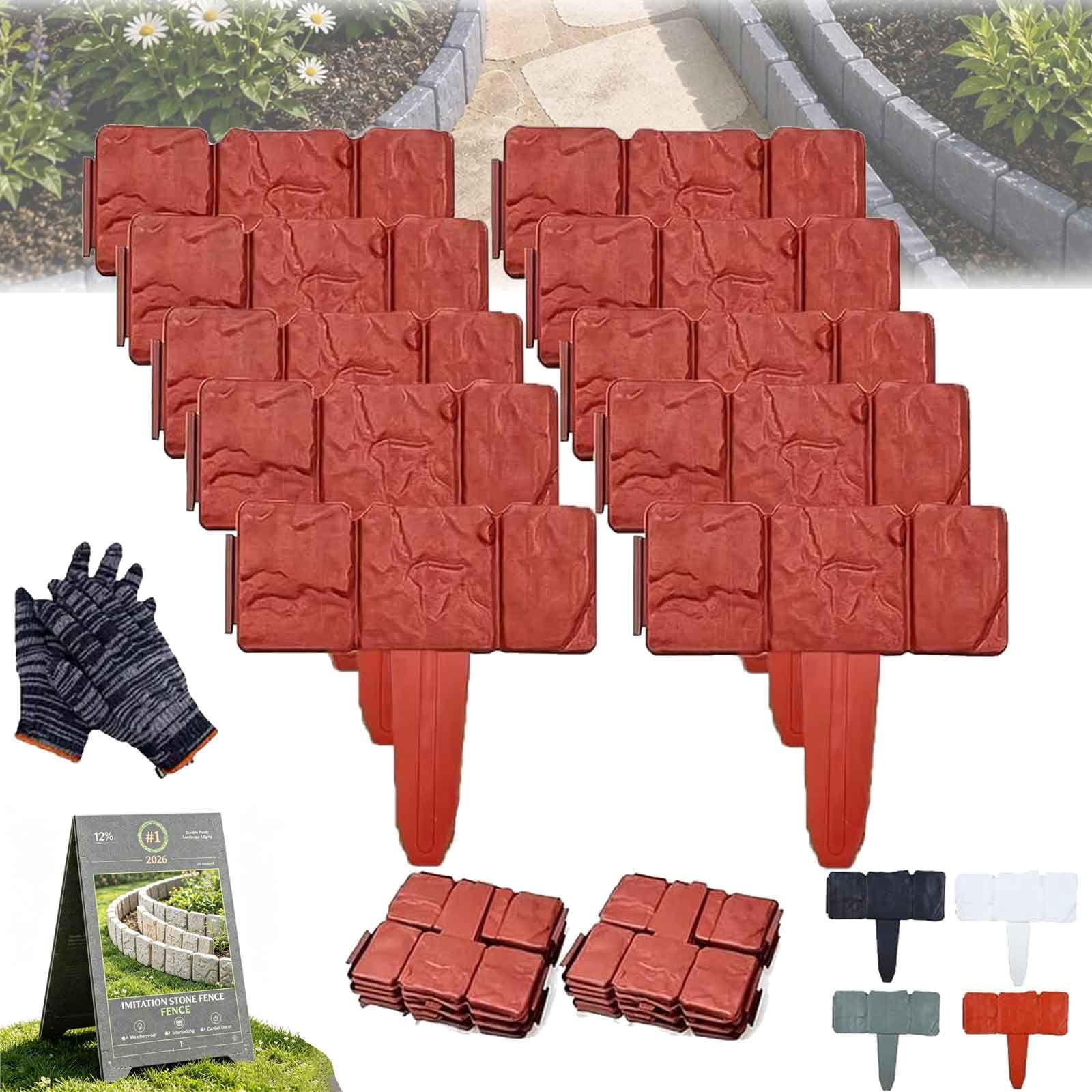10/20/30 PCS Imitation Stone Garden Fence, 9.4 X 9.8 Inch Stone-Look Lawn Edging Border for Flower Beds, Stone-Look Lawn Edging Border for Flower Beds, No Tools Needed for Plant Beds