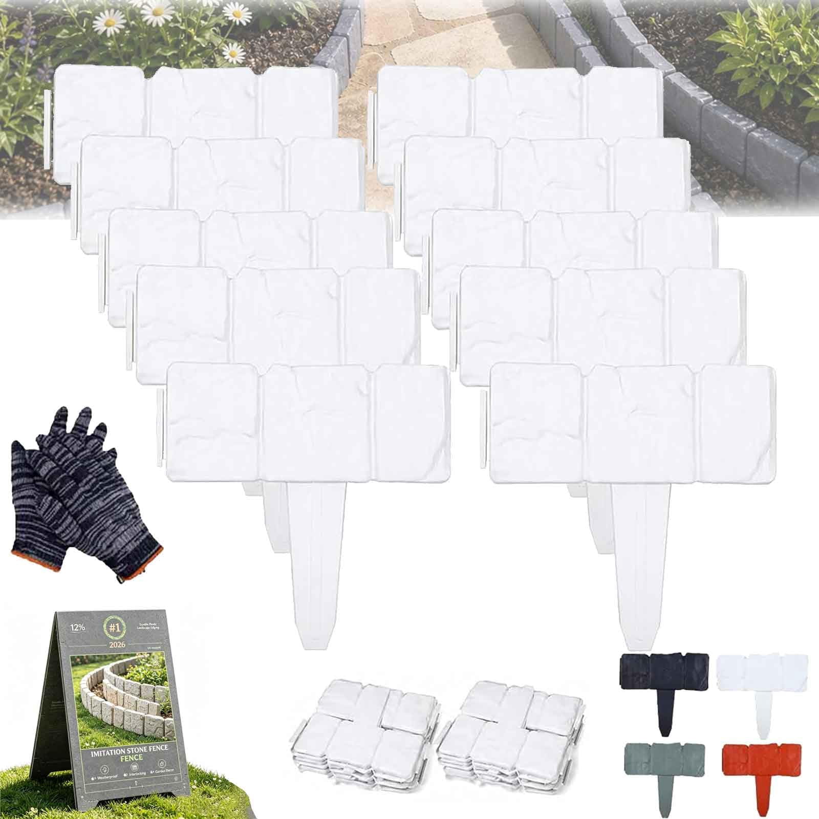 10/20/30 PCS Imitation Stone Garden Fence, 9.4 X 9.8 Inch Stone-Look Lawn Edging Border for Flower Beds, Stone-Look Lawn Edging Border for Flower Beds, No Tools Needed for Plant Beds