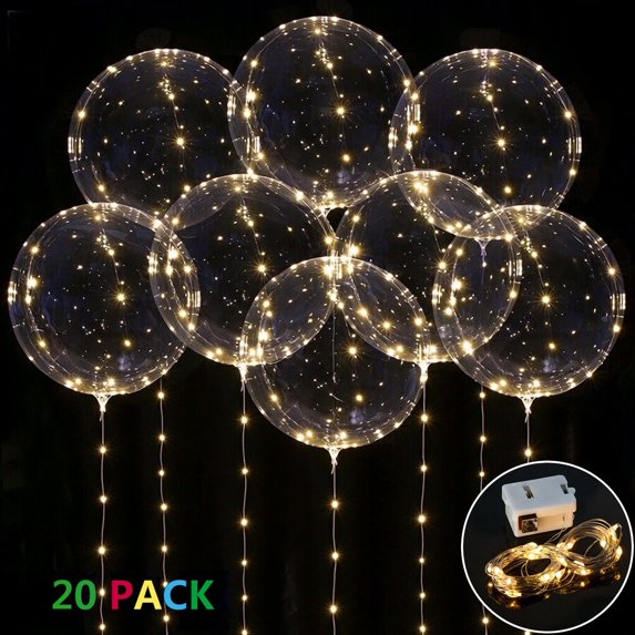 10/20/30 Pack 20inch LED Light Up BoBo Balloons Colorful String Lights Transparent Balloons for Birthday Wedding Christmas Party Decorations