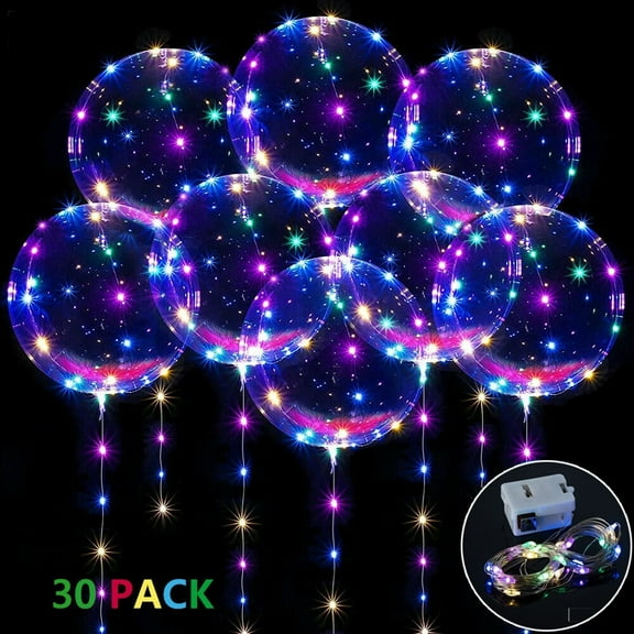 10/20/30 Pack 20inch LED Light up Bobo Balloons Colorful String Lights Transparent Balloons for Birthday Wedding Christmas Party Decorations
