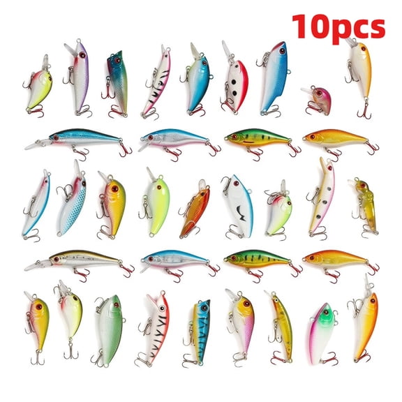 10/20/30-Piece Fishing Lures Kit, Mixed Color Crankbaits and Minnow Baits