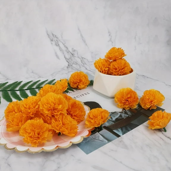 10/20/30PCS Marigold Flower Heads, Day of The Dead Halloween Mexican Artificial Flowers for Diwali Home DIY Wreath Garland