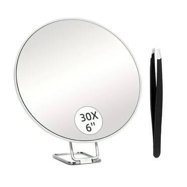 10/20/30X Magnifying Mirror with Tweezers Portable Travel Wall Hanging Handheld Desktop Men Women Magnified Makeup Vanity Mirror -White,30X