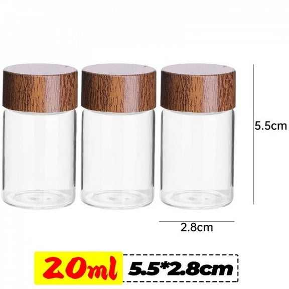 10/20/30ml Mini Glass Bottles Transparent Storage Container Tube Portable Coffee Beans Spice Jars DIY Glass Vials with Wood Lid