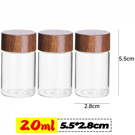 10/20/30ml Mini Glass Bottles Transparent Storage Container Tube Portable Coffee Beans Spice Jars DIY Glass Vials with Wood Lid