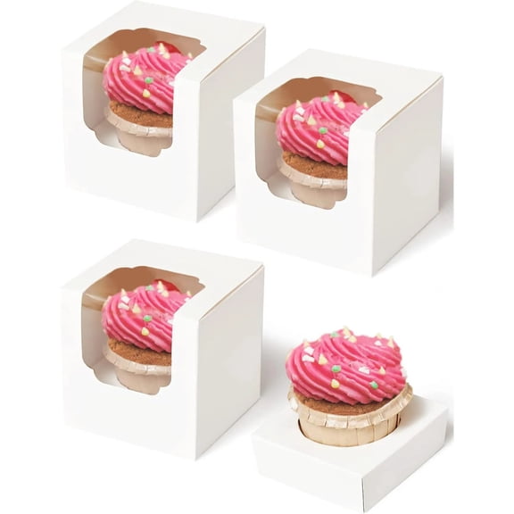 10/20/30pcs KhakiSingle Cupcake Boxes Paper with Insert and Clear Window,Fold Individual Cupcake Containers for Muffins Party