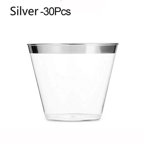 10/20/30pcs Kitchen Gadgets Rose Gold Wedding Supplies Wine Disposable Tableware Plastic Cups Transparent SILVER 30PCS