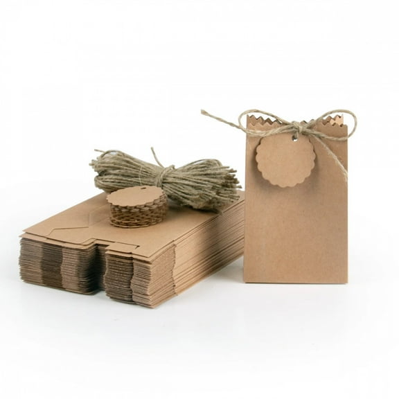 10/20/30pcs Retro Kraft Paper DIY Gift Bag White Brown Cookie Wedding Favor Candy Box Food Packaging Bag With Rope Birthday Deco