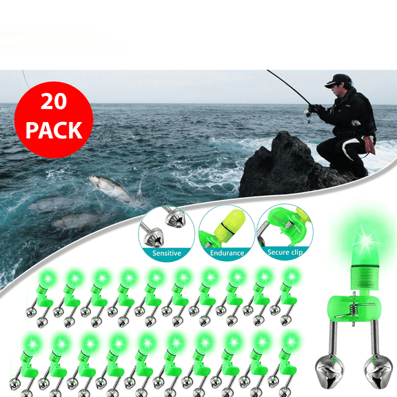 10/20/40 Pack LED Fishing Rod Light Alarm with Bells & Clip, Night Fishing Bite Alert Tip Indicator for Rod Tip