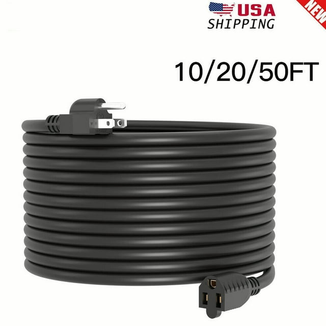 10/20/50 ft 16/3 Indoor Outdoor Extension Cord Black Heavy Duty