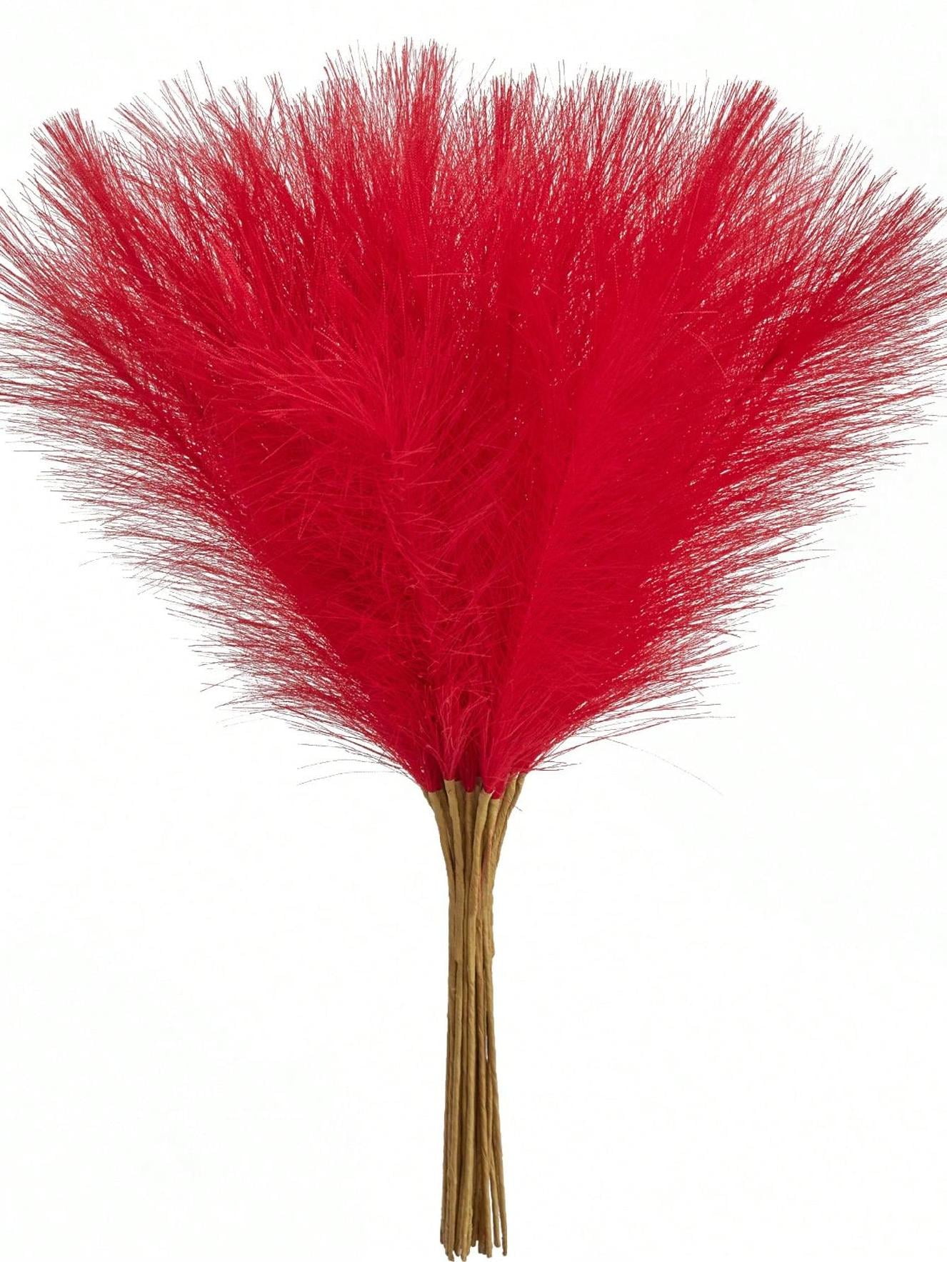 10/20/50PCS RED FAUX PAMPA GRASS ARTIFICIAL REEDS LARGE TALL FLUFFY ...